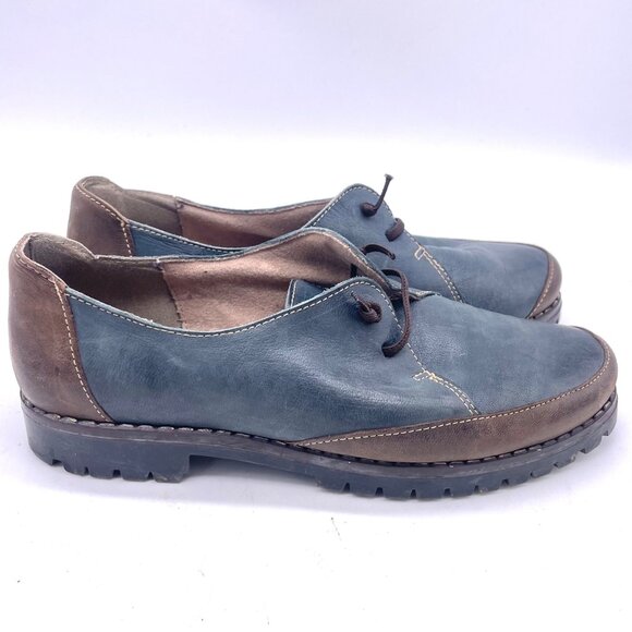 Handcrafted Dilav Shoes Blue & Brown Leather Lace-Up Mens Size 40 - Picture 9 of 9